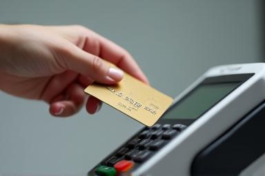 Hand inserting credit card into a secure payment terminal